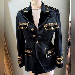 Vintage Elegant Black and Gold Military Style Jacket (1990)